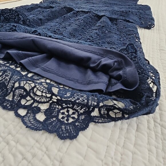 J Gee Tiered Eyelet Lace Dress Women’s XL Navy Blue Sleeveless Lined EUC VTG - Picture 8 of 14